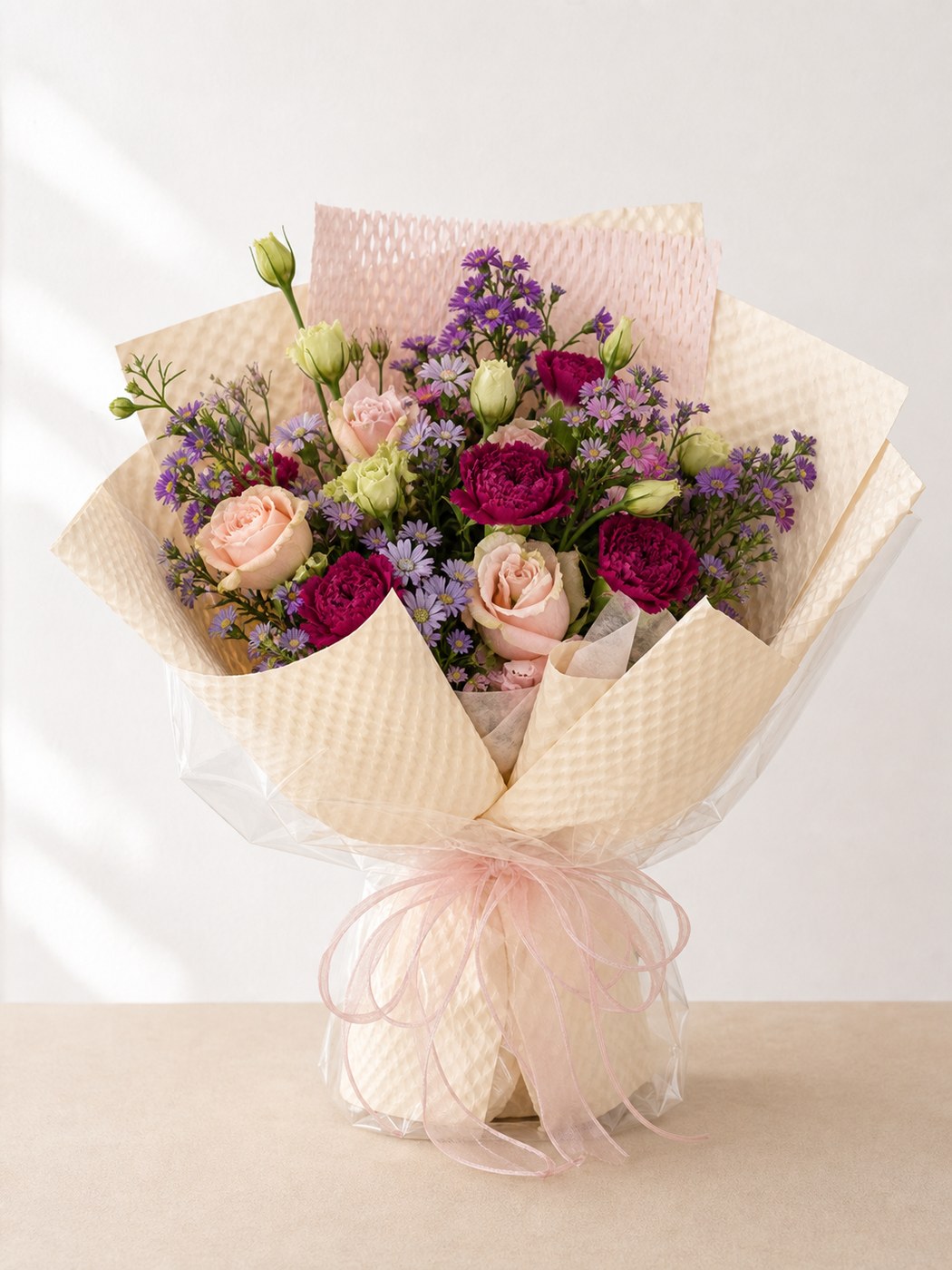 19 - Cream Pink Purple Daisy Bouquet - photo 1