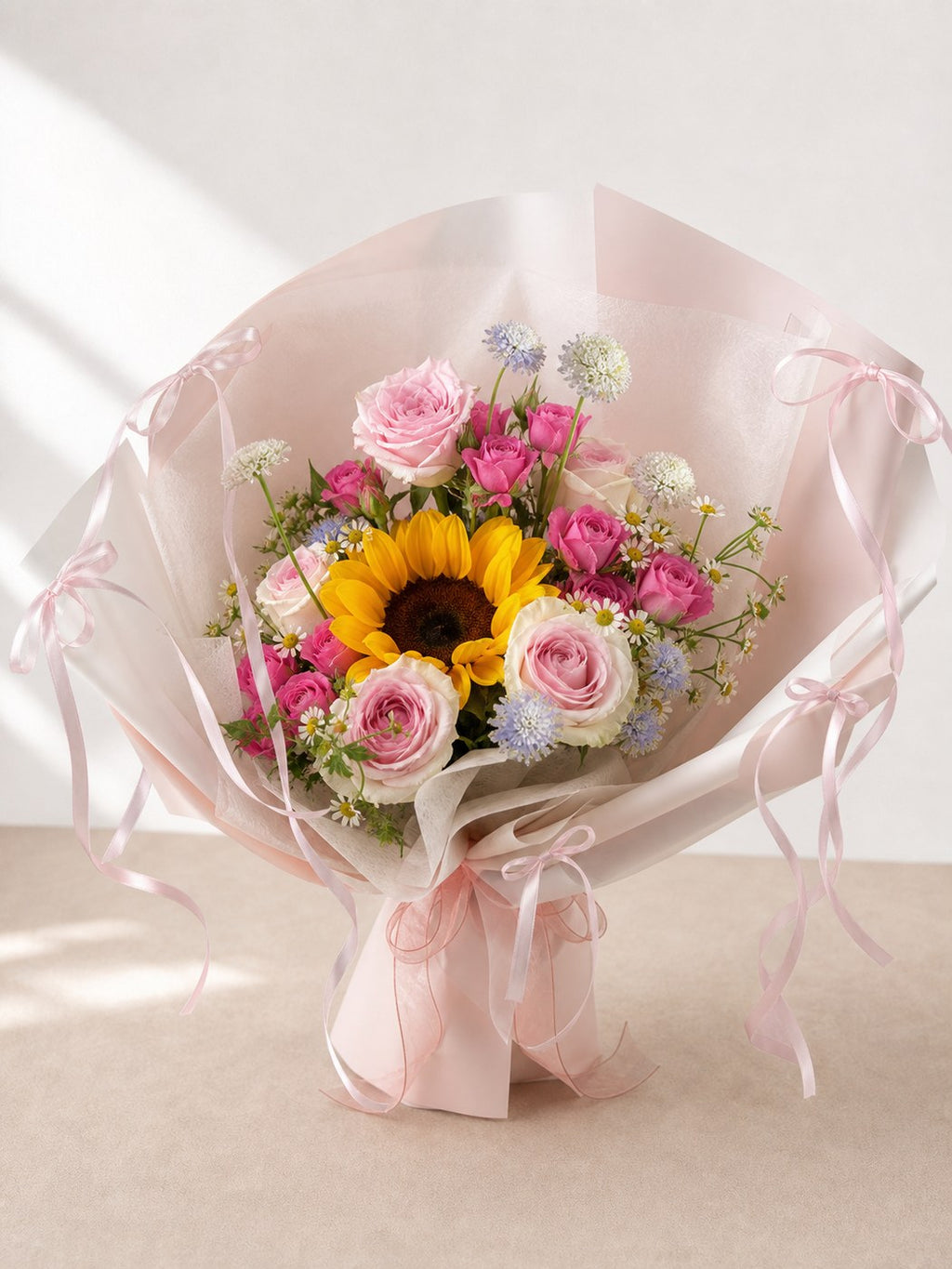 18 - Sunflower Pink Ribbon Bouquet - photo 1