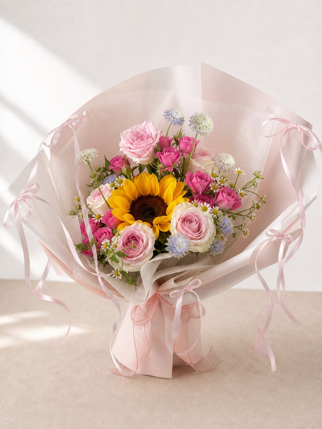 18 - Sunflower Pink Ribbon Bouquet - photo 1