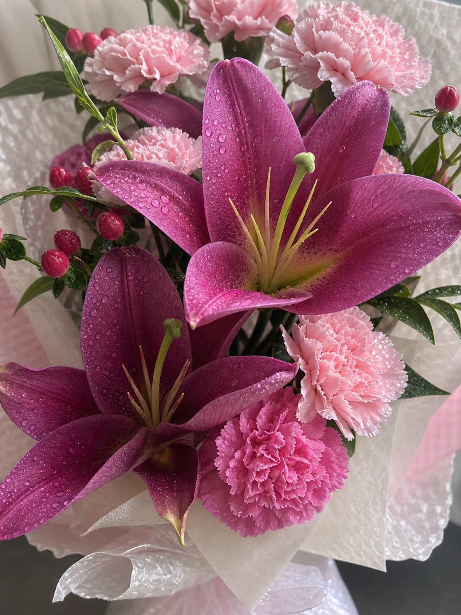 Pink Lily & Carnation Bouquet - photo 2