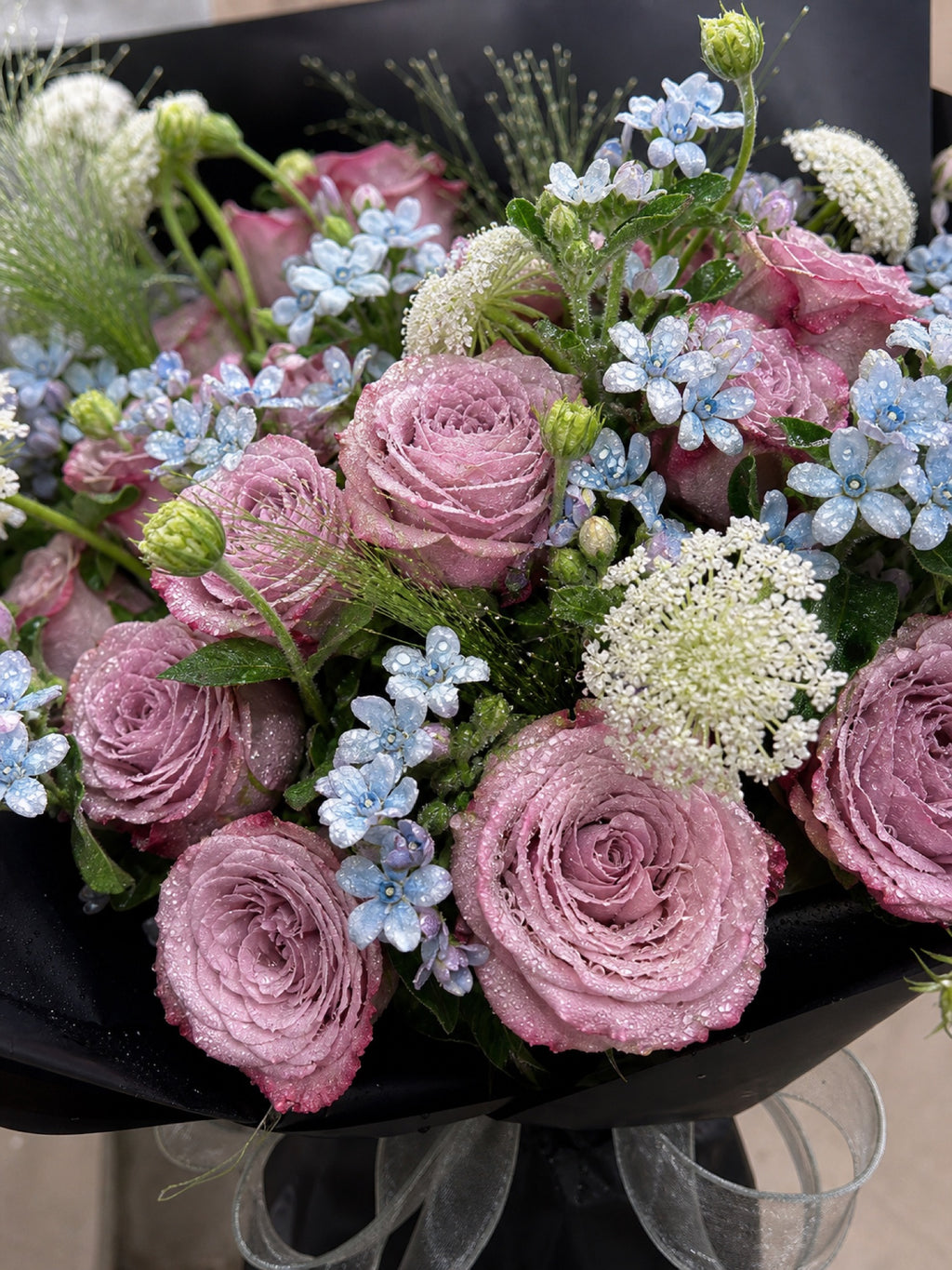 Mauve Rose & Forget-Me-Not Bouquet - photo 2