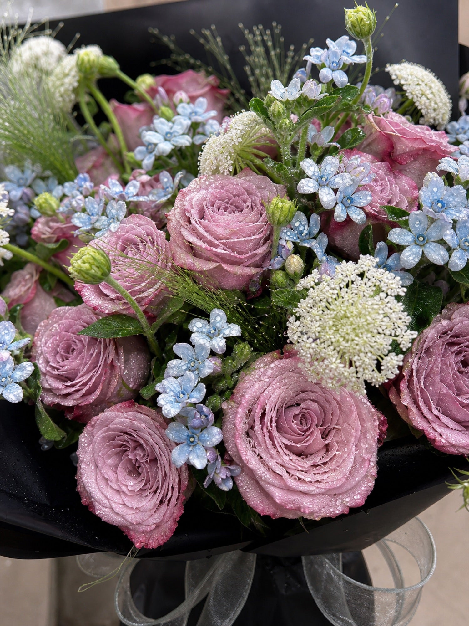 Mauve Rose & Forget-Me-Not Bouquet - photo 2