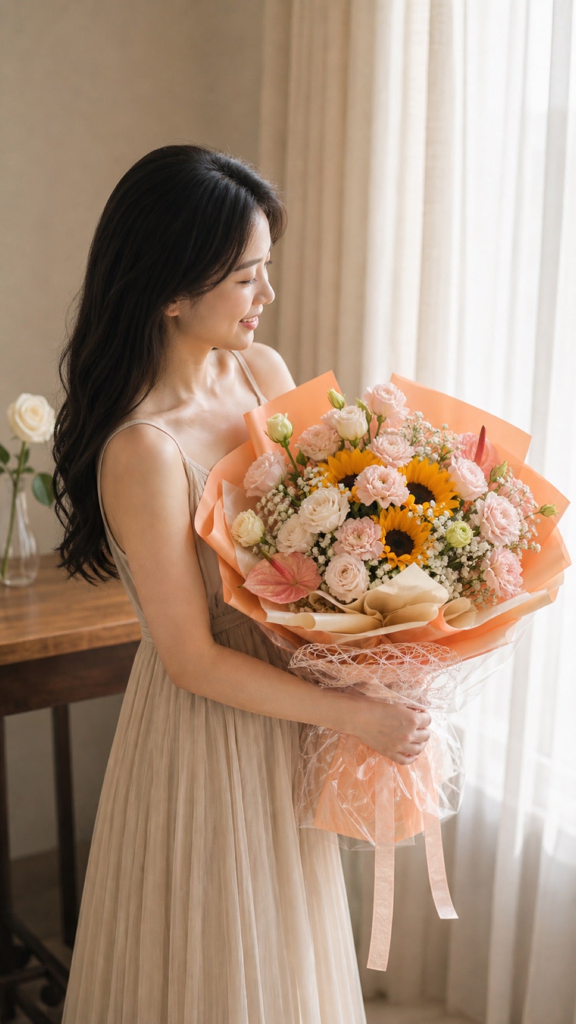 Sunflower & Pink Rose Bouquet - photo 3
