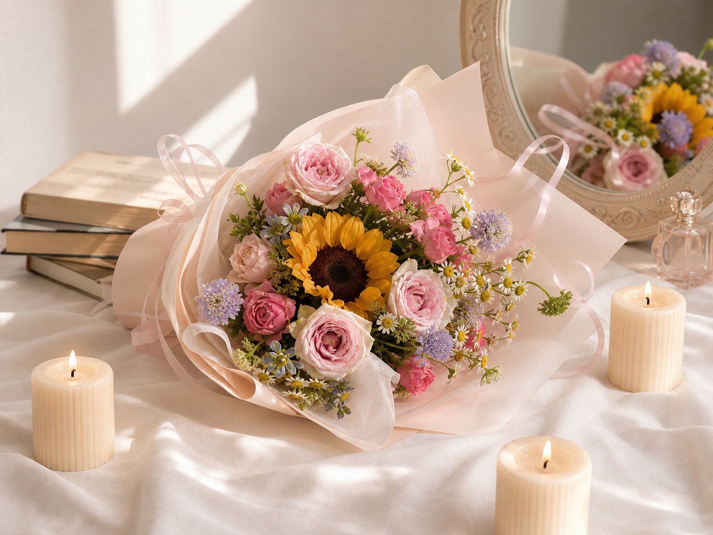18 - Sunflower Pink Ribbon Bouquet - photo 4