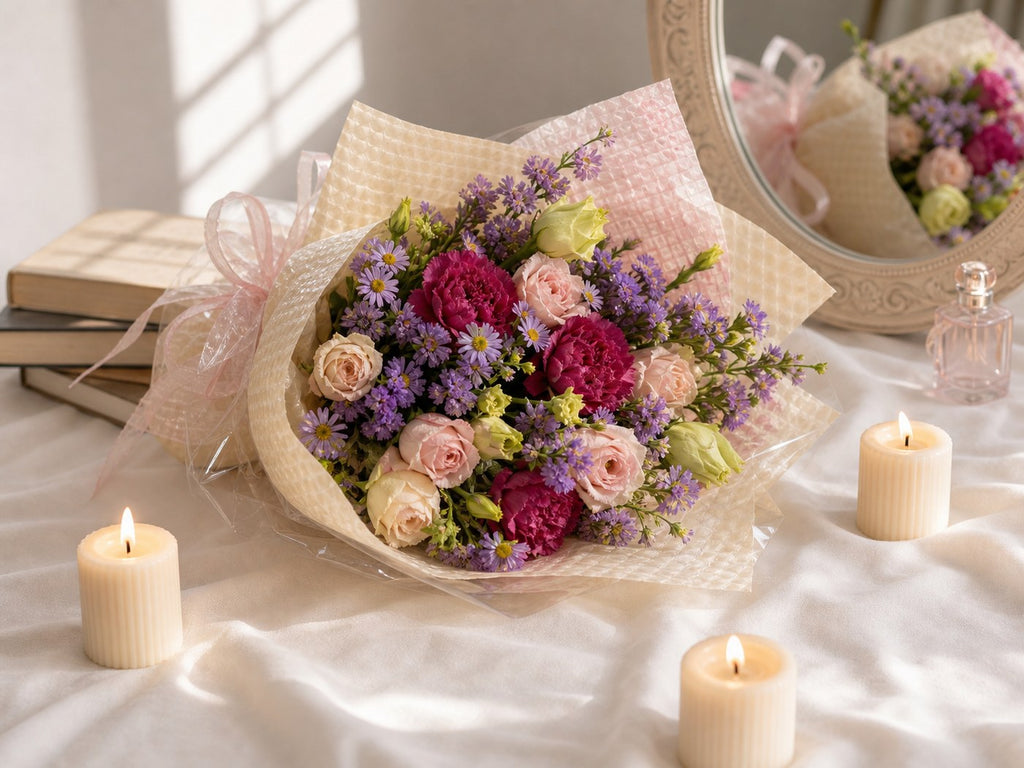 19 - Cream Pink Purple Daisy Bouquet - photo 4